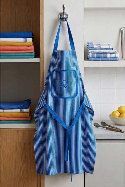 United Colors of Benetton Be-28473-Bl 100% Cotton 75*85 cm Striped Kitchen Ap...