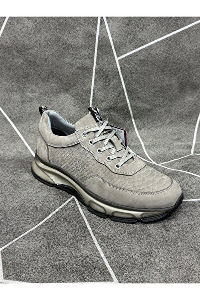 modaayakkabı Gray Genuine Nubuck Leather Lace-Up Sports Shoes