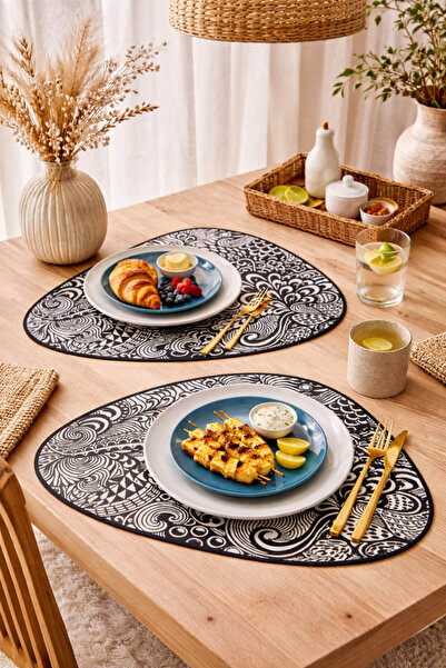 Anadolu Saray 2 ΤΕΜ. Ασπρόμαυρο μοτίβο ασύμμετρου δερμάτινου υλικού που διαγρ...