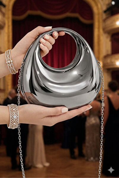 Çanta Trend Γυναικεία τσάντα χειρός και χιαστί YARIM AY με αλυσίδα ανθρακί - ...