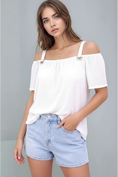 MAMAYAGA Γυναικεία καλοκαιρινή μπλούζα με λουράκια και λεπτομέρεια με κουμπώμ...