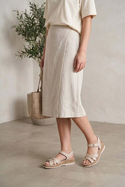 Ayakkabı Fuarı Elit ASIRM2309 Γυναικεία ίσια σανδάλια από γνήσιο δέρμα Μπεζ