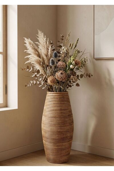 Lessio Home Kalimantan Doğal Rattan (Bambu) Dekoratif Vazo - El işçiliği Bohe...