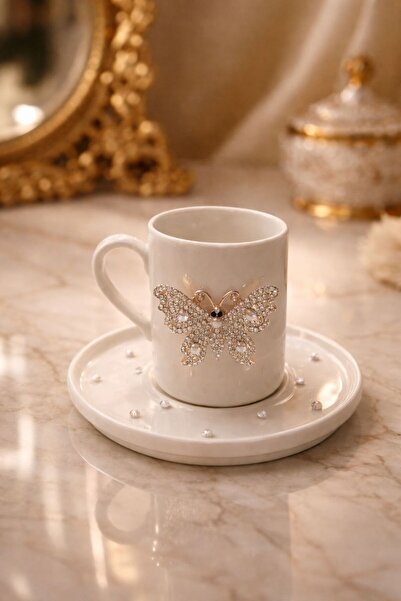 luxurychampagnetr Stone Turkish Coffee Cup with Butterfly Figure – Elegant Lu...