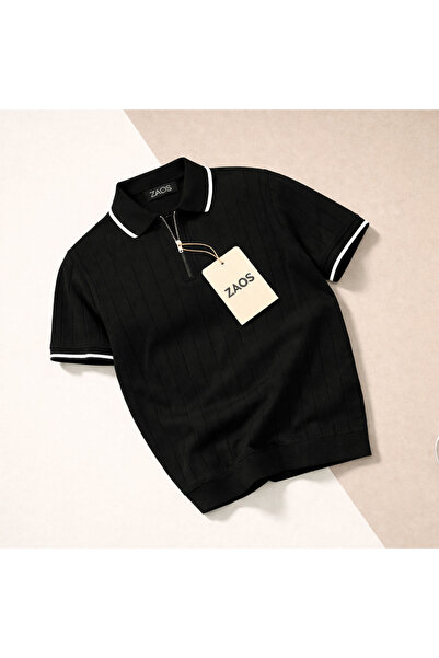 zs zaos fashion Men's Poloyaka Zippered Polyemid Knitwear T-Shirt Comfortable...