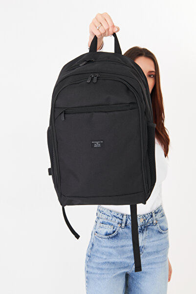 Superbag Su Geçirmez Siyah Sırt Çantası 3 Bölmeli | Günlük Okul Seyahat Lapto...