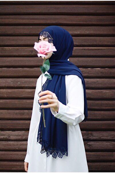 Empressco Headscarf Needlework Prayer Shawl, Mevlüt Shawl Navy Blue Headscarf
