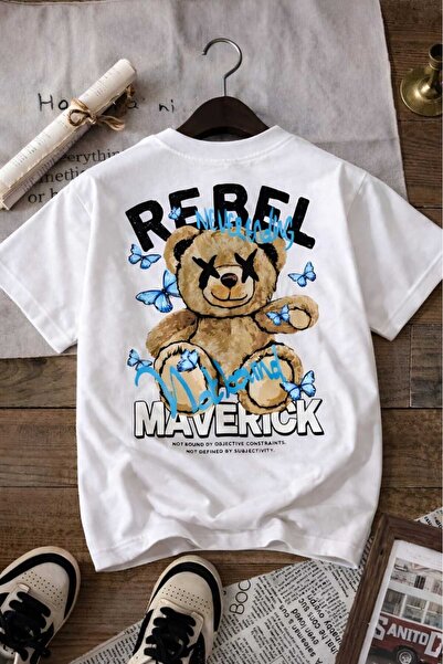 BENROMA تي شيرت مطبوع عليه REBEL للأطفال من الجنسين 7GH1