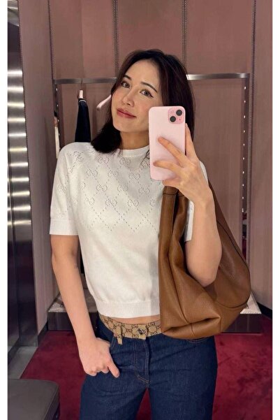 RACE FASHİON Short Sleeve Minimal Patterned Blouse Knitwear Rc8044