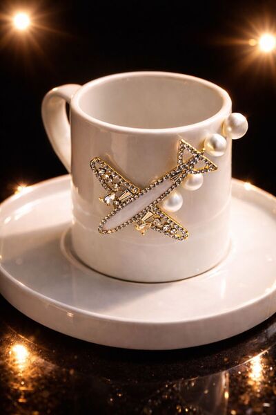 luxurychampagnetr Stone Turkish Coffee Cup with Airplane Figure – Luxury Gift...