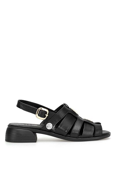 Mammamia D26YS-5100 Γυναικεία πέδιλα με τακούνι από γνήσιο δέρμα, μαύρα