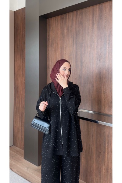 VOICTEC Σετ τουνίκ παντελονιού με τσέπες και κουκούλα, με στάμπα πέτρας και σ...