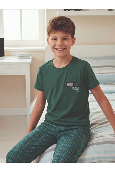 LİLA İÇ GİYİM Set de pijamale în carouri cu mânecă scurtă pentru băieți
