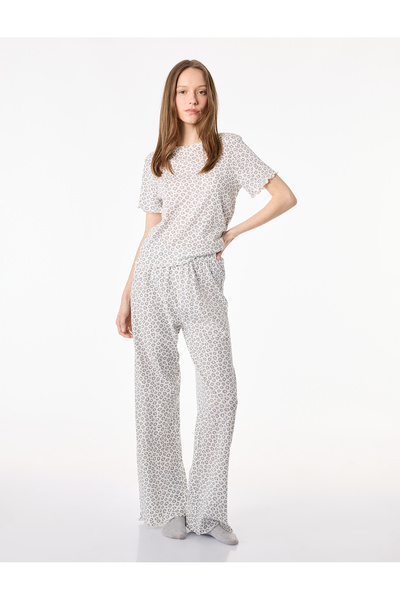 Koton Βαμβακερό σετ πιτζάμες με κοντό μανίκι και λεοπάρ σχέδιο