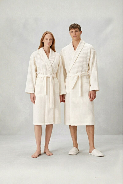 İrya Σετ μπουρνούζι από ύφασμα βάφλας Aura σε χρώμα εκρού