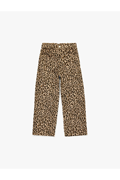 Koton Βαμβακερό τζιν παντελόνι με φαρδιά γραμμή, ελαστική μέση και λεοπάρ σχέδιο