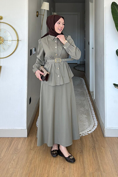 Tesettür Diyarı Δόσα Τανσέλ Υφασμάτινη Φούστα με Ζώνη-Πουκάμισο Σετ Τεσεττούρ...