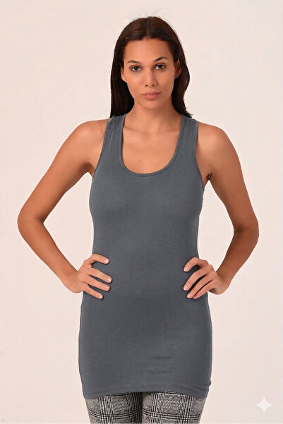 DISENTIS MODEST Thick Strap Rambo Viscose Long Dark Gray Bodysuit