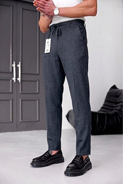 MODAMESTO Ανδρικό υφασμάτινο παντελόνι τύπου jogger σε ανθρακί χρώμα, με άνετ...