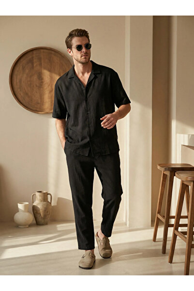 MADZEYMODA Cămașă cu mânecă scurtă și pantaloni boyfriend pentru bărbați, set...