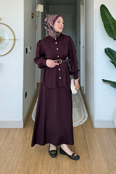 Tesettür Diyarı Δόσα Τανσέλ Υφασμάτινη Φούστα με Ζώνη-Πουκάμισο Σετ Τεσεττούρ...