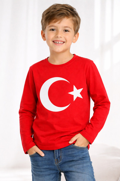 Uğur bebe Παιδικό μακρυμάνικο μπλουζάκι με κόκκινη τουρκική σημαία της μάρκας...