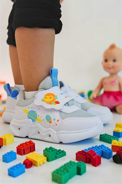 WALK WHİTE Ortopedik Işıklı Erkek Bebek Spor Ayakkabı – 22-25 Numara | Cırt C...
