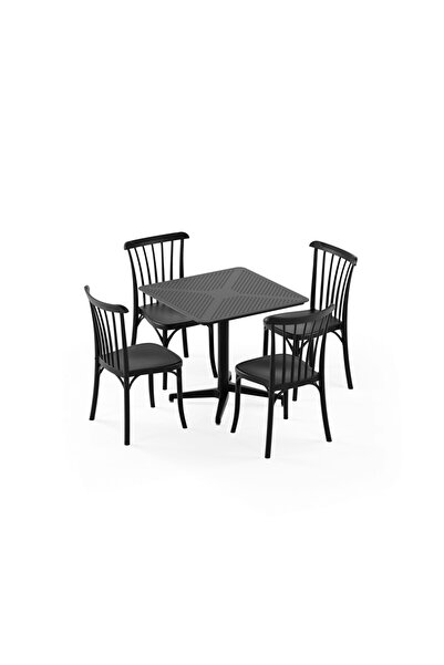 Tilia 4 Kişilik Bahçe, Balkon Masa Takımı Siyah (Ivy-L Masa Kompakt Tabla 77X...