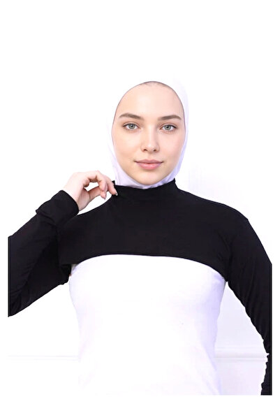 Alivascarf Balıkçı Yaka Boyunluklu Kolluk Siyah - Likralı Dik Yakalı Kadın Bo...