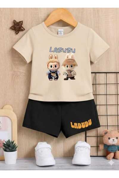 Nice Clothes تي شيرت صيفي للأطفال شورت يونيسكس (طباعة لابوبو مكونة من قطعتين)