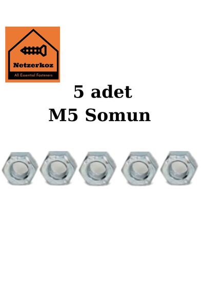 Netzerkoz 5 adet M5 Altıgen Somun - Beyaz Galvaniz