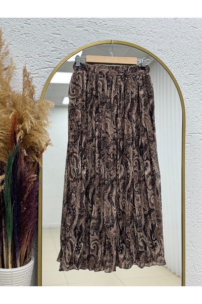 MİHRA STORE Φούστα σιφόν με σχέδια Bensu-FA1073.1 Καφέ