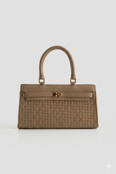 Armine Γυναικεία τσάντα χειρός και ώμου με πλεκτή λεπτομέρεια 407 - VİZON
