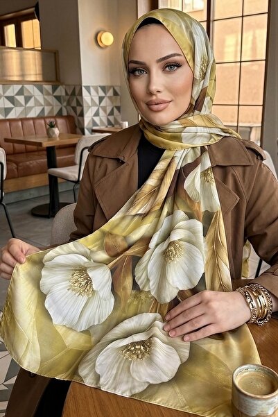 İmajButik شال ناعم منقوش باللون الأصفر
