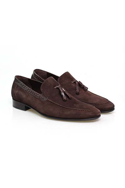 FRANCO CALVANI Brown Laceless Genuine Leather Men's Suede Shoes