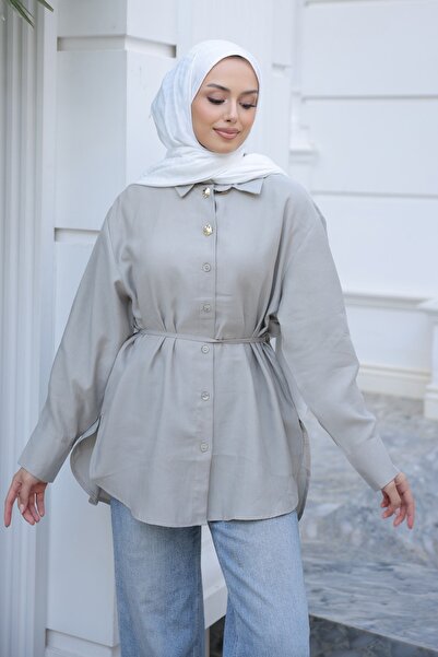 İmajButik Cămașă cu nasturi și șnur în talie din piatră