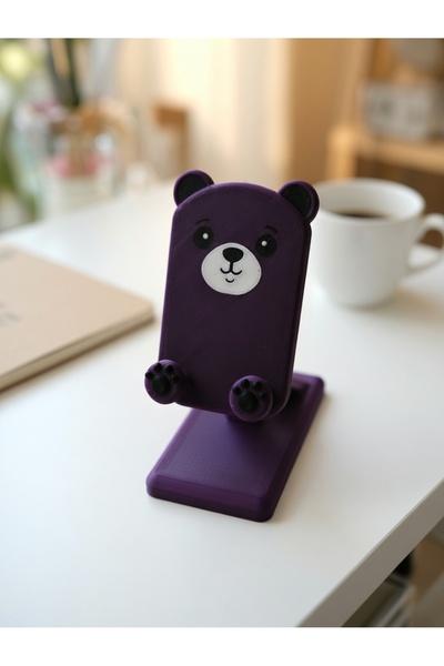 MYCRAFT3D Pati ve Ayı Tasarımlı Sevimli Telefon Standı - Mor - Çocuklara/Hayv...