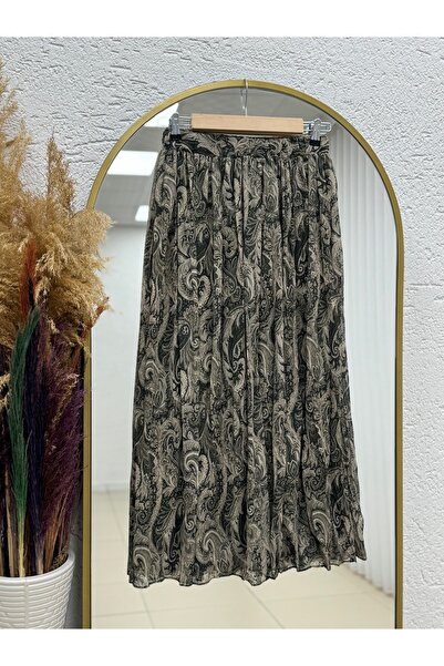 MİHRA STORE Φούστα σιφόν με σχέδια Bensu-FA1073.1 Χακί