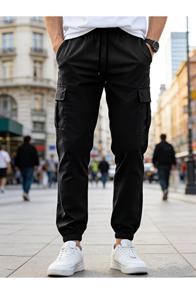 Wise&Go Store Παντελόνι Cargo με τσέπες, βαμβακερό Lycra, ελαστικό στη μέση κ...