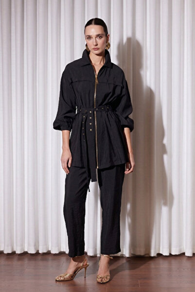 Missemramiss Embroidered Belted Suit 5283 Black