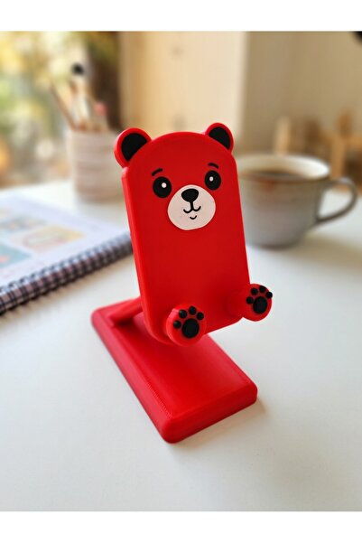 MYCRAFT3D Pati ve Ayı Tasarımlı Sevimli Telefon Standı - Kırmızı - Çocuklara/...