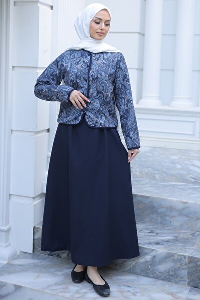 İmajButik Σετ μπλε ναυτικό με έθνικ σχέδια και φούστα