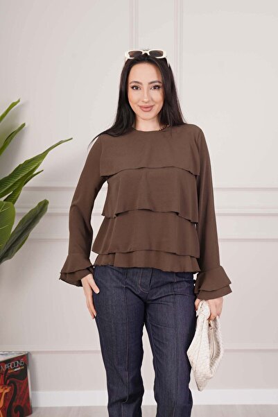 Hipo Trend Καφέ μπλούζα με λεπτομέρεια βολάν σε στρώσεις