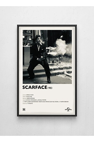 LAMAZİF Siyah Çerçeveli Klasik Film Duvar Tablosu – Scarface (1983) Tony Mont...