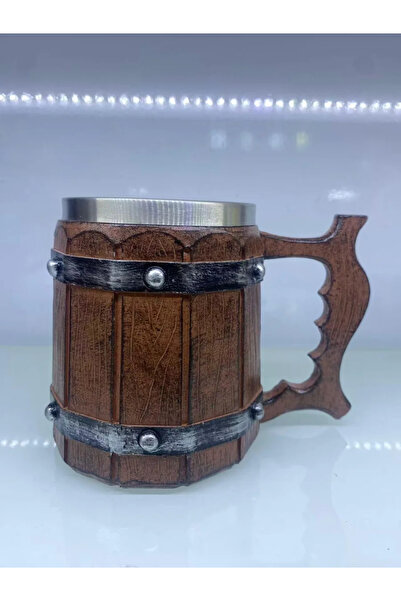 naque Wooden Barrel Shaped Steel Mug Code 23006
