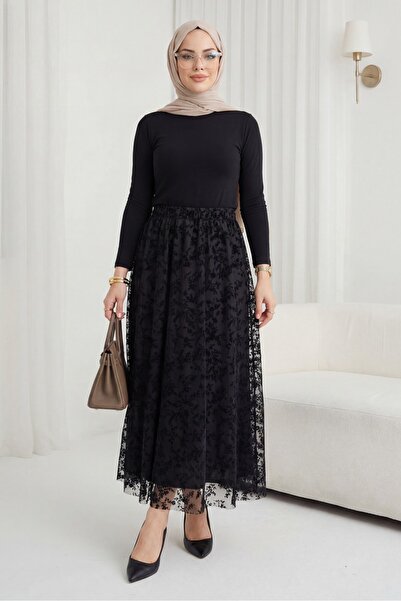 Modamorfo Φούστα από τούλι με ελαστική μέση και στάμπα Flog - μαύρη