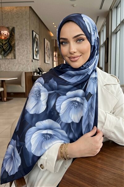 İmajButik شال ناعم منقوش باللون الأزرق الداكن