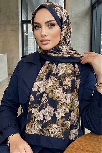İmajButik شال رقمي ناعم منقوش باللون الأزرق الداكن من إيشيكهان