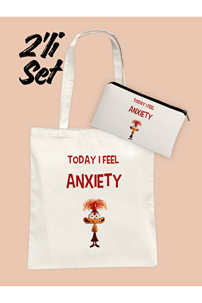 Hayali Şeyler Reverse Face Emotions I Feel Anxiety Printed Bag and Pen Holder...