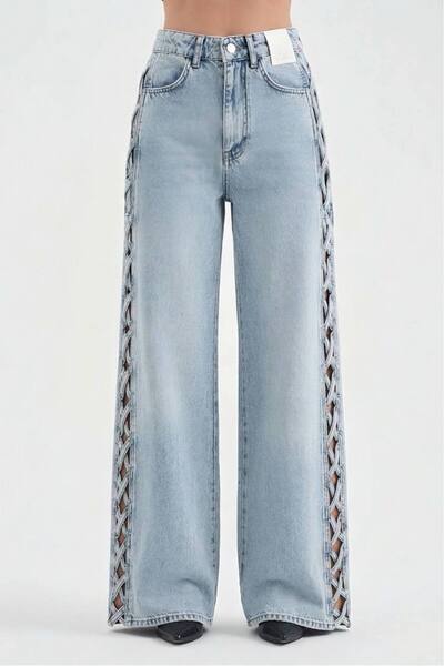 tw3 Γυναικείο τζιν Palazzo με λεπτομέρειες κομμένων πλευρών και λεπτομέρειες ...